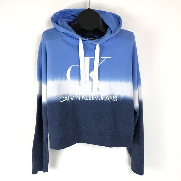 Calvin Klein Jeans Monogram Logo Tie Dye Block Hoodie Women's Medium Crop Boxy - Picture 1 of 12